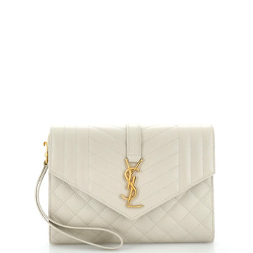 Saint Laurent Classic Monogram Envelope Wristlet Clutch Mixed Matelasse Leather