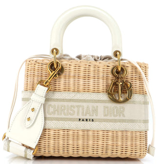Christian Dior Lady Dior Bag Wicker and Oblique Canvas Medium