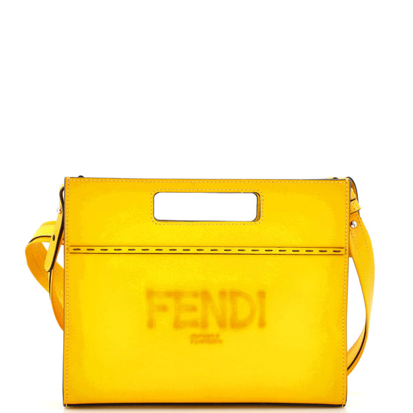 FENDI イエロー ケース Fendi Logo Cut-Out Handle Shopper Tote Embossed Leather Mini