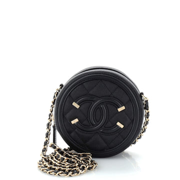 Chanel Filigree Round Clutch with Chain Quilted Caviar Mini