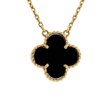 Van Cleef & Arpels Vintage Alhambra Pendant Necklace 18K Yellow Gold and Onyx