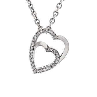 Cartier Double Heart Pendant Necklace 18K White Gold with Diamonds