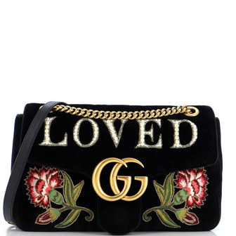 Gucci GG Marmont Flap Bag Embroidered Matelasse Velvet Medium