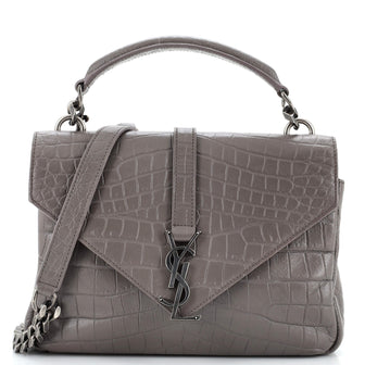 Saint Laurent Classic Monogram College Bag Crocodile Embossed Leather Medium