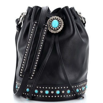 Prada Folk Bucket Bag Embellished City Calf Medium