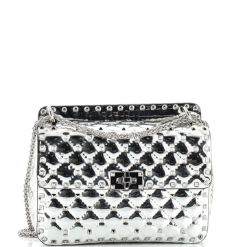 Valentino Garavani Rockstud Spike Flap Bag Quilted Metallic PVC Small