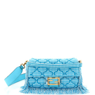 Fendi Baguette NM Bag Beaded Printed Fabric with Fringe Medium