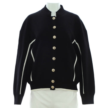 Chanel Women's Striped Button Up Bomber Jacket Wool Blend