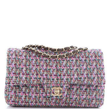 Chanel Classic Double Flap Bag Chevron Tweed Medium
