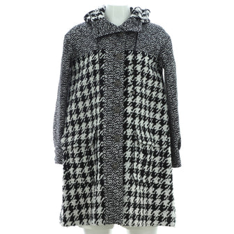 Chanel Women's Houndstooth Hooded Oversized Coat Tweed