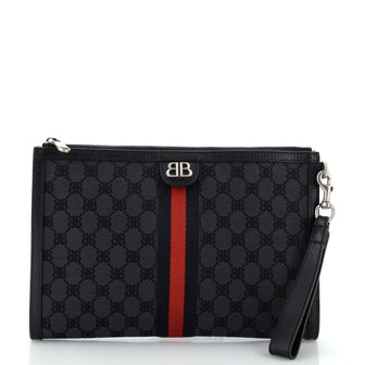 Balenciaga x Gucci The Hacker Project Web Wristlet Clutch BB Coated Canvas