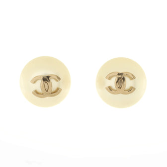 Chanel CC Ball Stud Earrings Faux Pearl with Metal