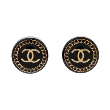Chanel Chain CC Round Stud Earrings Metal and Resin