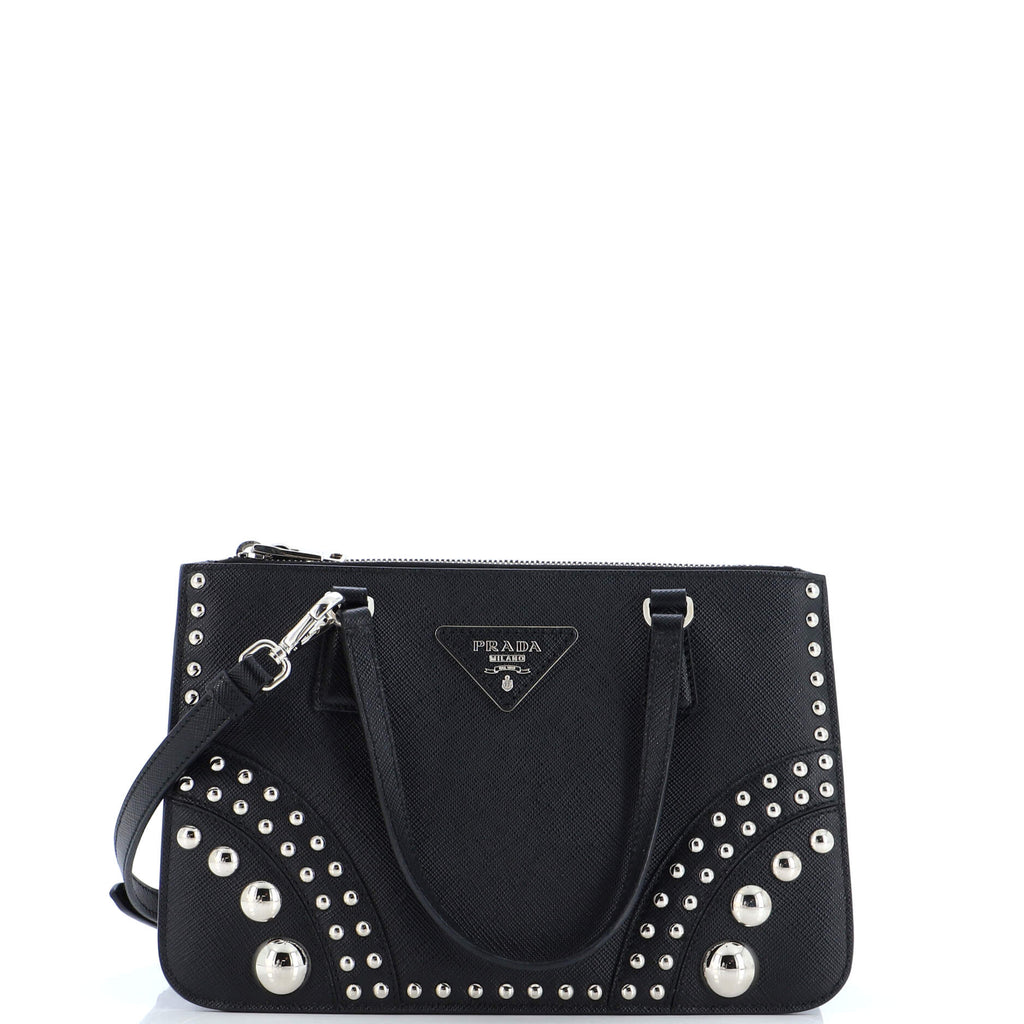 PRADA バック Prada Double Zip Tote Studded Saffiano Leather Small 253875