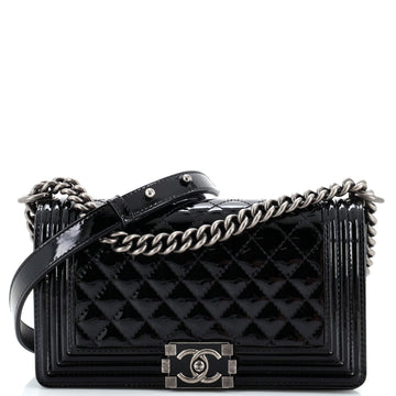 Chanel Boy Flap Bag Quilted Patent Old Medium