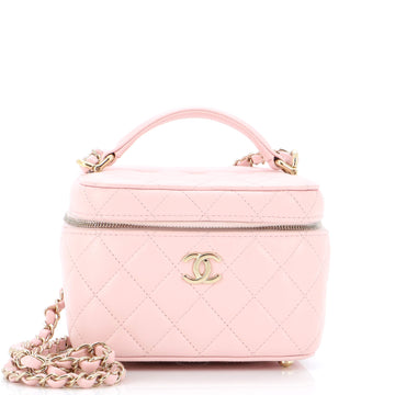 Chanel CC Top Handle Vanity Case with Chain Quilted Caviar Mini