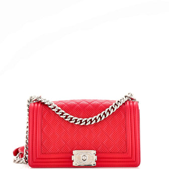 Chanel Boy Flap Bag Quilted Perforated Lambskin Old Medium