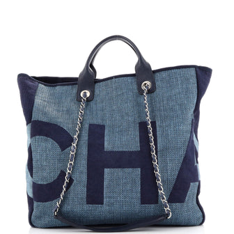 Chanel Deauville Logo Shopping Tote Printed Raffia Large