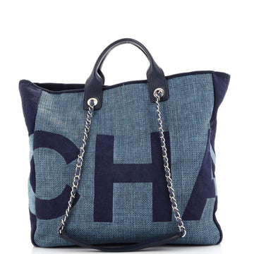 Chanel Deauville Logo Shopping Tote Printed Raffia Large