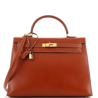 Hermes Kelly Handbag Brown Box Calf with Gold Hardware 35