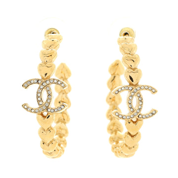 Chanel CC Heart Hoop Earring Earrings Metal with Crystals