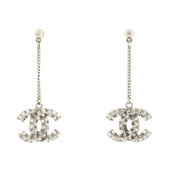 Chanel CC Baguette Drop Earrings Metal with Crystals