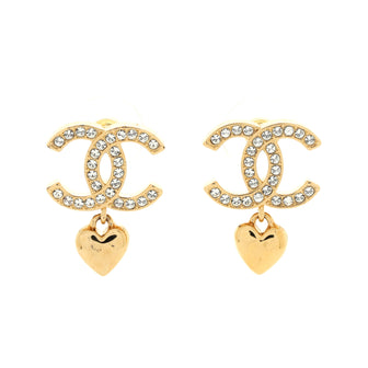 Chanel CC Heart Dangle Earrings Metal with Crystals