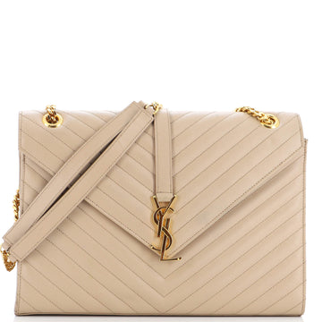 Saint Laurent Classic Monogram Envelope Satchel Matelasse Chevron Leather Large
