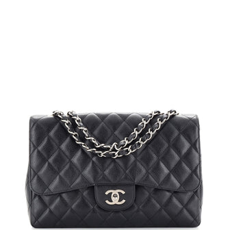 Chanel Classic Single Flap Bag Quilted Caviar Jumbo