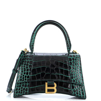 Balenciaga Hourglass Top Handle Bag Crocodile Embossed Leather Small