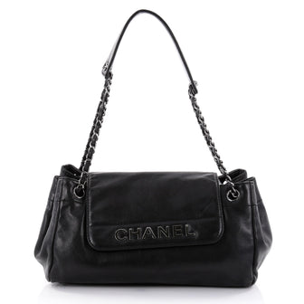 Chanel Lax Accordion Flap Bag Leather Medium Black 2539621