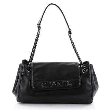 Chanel Lax Accordion Flap Bag Leather Medium Black 2539621