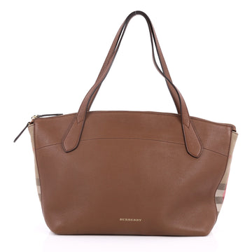 Buy Burberry Welburn Tote Leather and House Check Canvas brown 2539901