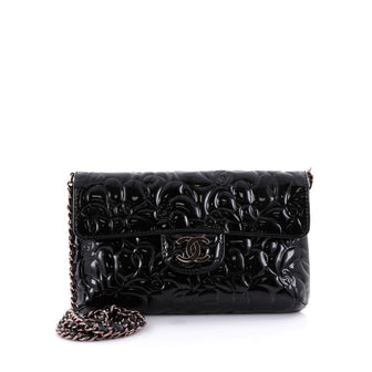 Chanel Chain Flap Bag Camellia Patent Small Black 2540201