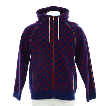 Gucci Men's Zip Up Hoodie GG Jacquard Wool and Cashmere Blend