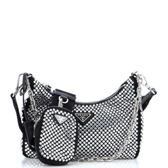Prada Re-Edition 2005 Shoulder Bag Crystal Embellished Satin Small
