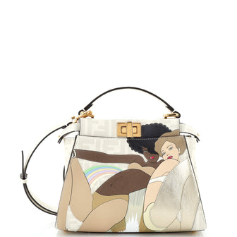 Fendi Antonio Lopez Peekaboo Bag Zucca Coated Canvas with Printed Leather Inlay Mini