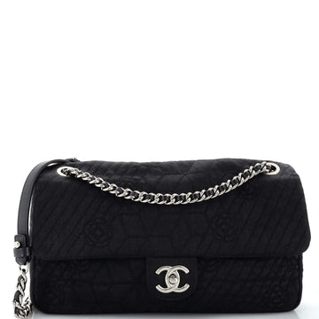 Chanel Chain Flap Bag Camellia Denim Large