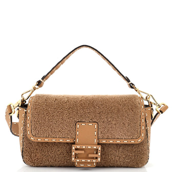 Fendi Baguette NM Bag Shearling with Stitched Leather Medium