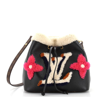 Louis Vuitton NeoNoe Handbag Leather and Monogram Teddy Shearling MM