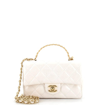 Chanel Golden Links Top Handle Flap Bag Quilted Shiny Lambskin Small