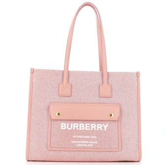 Burberry Freya Shopping Tote Canvas with Leather Small