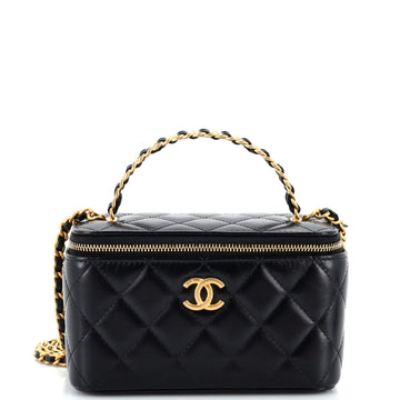 Chanel Pick Me Up Logo Handle Vanity Case with Chain Quilted Lambskin Small