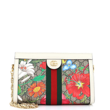 Gucci Ophidia Chain Shoulder Bag Flora GG Coated Canvas Small