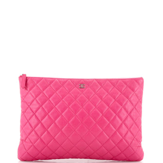 Chanel O Case Clutch Quilted Caviar Large