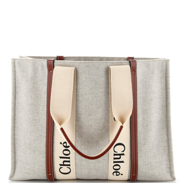 Chloe Woody Tote Canvas with Leather Large