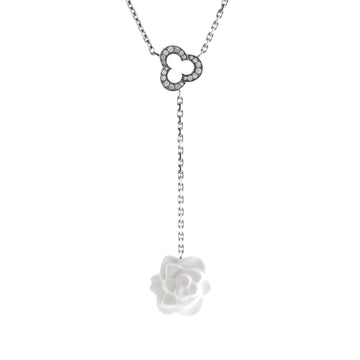 Chanel Camelia Sculpte Lariat Necklace 18K White Gold with Diamonds and Agate