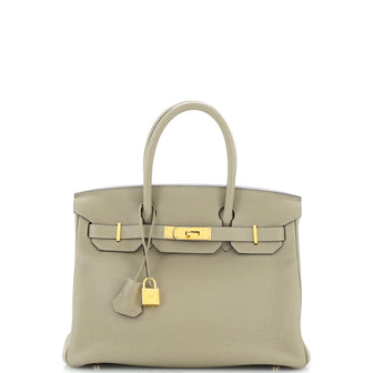 Hermes Birkin Handbag Green Clemence with Gold Hardware 30
