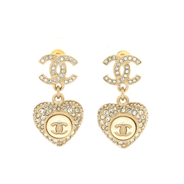 Chanel CC Heart Drop Earrings Metal with Faux Pearls and Crystals
