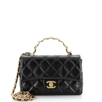 Chanel Golden Links Top Handle Flap Bag Quilted Shiny Lambskin Small